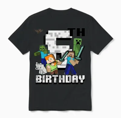 Minecraft Group Shot Happy 6th Birthday Unisex T-Shirt - Black
