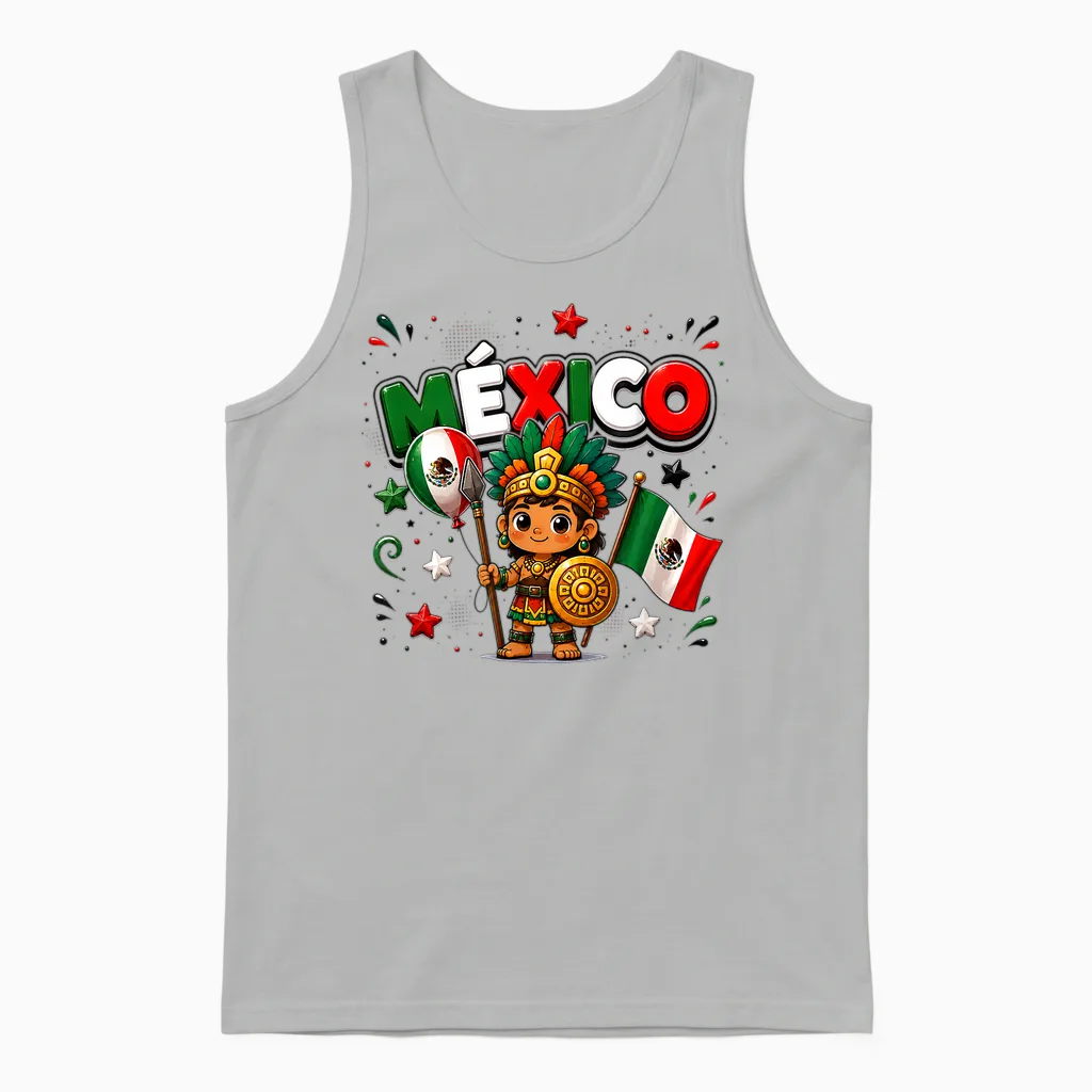 T-Shirt Drapeau Du Mexique, Carte Mexicaine Pour Enfants Et Filles Unisex Tank Top in Ash