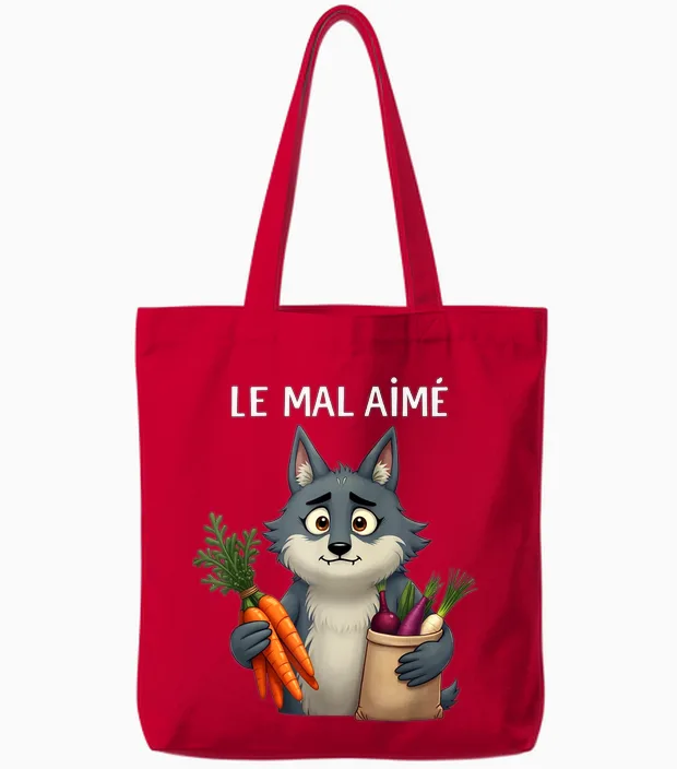Le Mal Aimé Un Wolf Who Eats Vegetables to Have Friends Tote Bags in Red