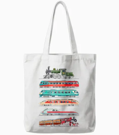 Set of Trains for Boys Girls Train Locomotive Lovers Tote Bags - White