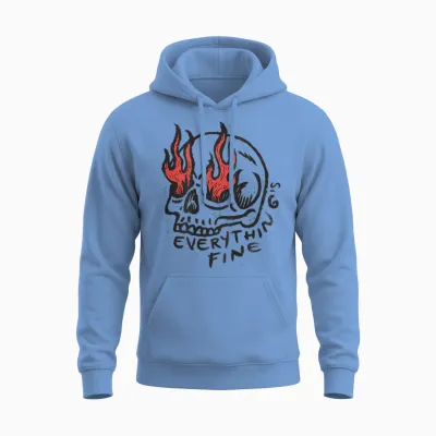 Hip Hop Vintage Skull Edgy Y2k Backprint Streetwear Skull Unisex Hoodie - Carolina Blue