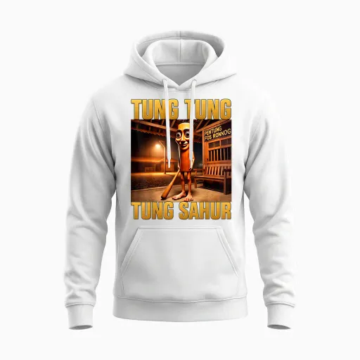 Meme Tung Tung Sahur Brainrot Unisex Hoodie - White