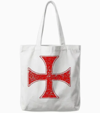 Knights Templar Cross Pattee Crusader Order of the Red Cross T-Shirt, Black, S Tote Bags - White