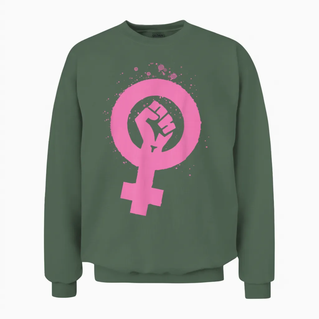 Retro Vintage Feminism Symbol Design, 70s 80s 90s Feminist Unisex Sweatshirt in Military Green