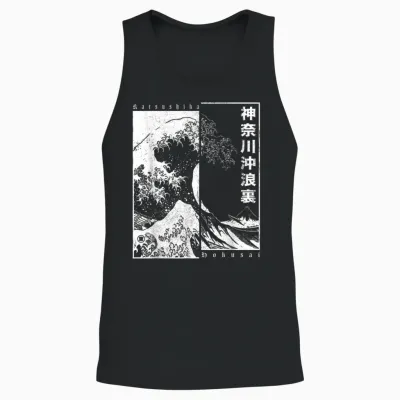 Japanese Otaku Motifs Japan Style Katsushika Hokusai the Great Wave off Kanagawa T-Shirt for Japan Fans, Anime Fans, Unisex Half Sleeve T-Shirt, Black, Small Unisex Tank Top - Black