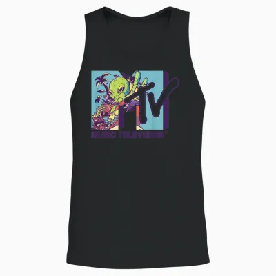 Mademark X Mtv - the Official Mtv Logo with an Alien Drinking Milk of Coconut Unisex Tank Top - Black