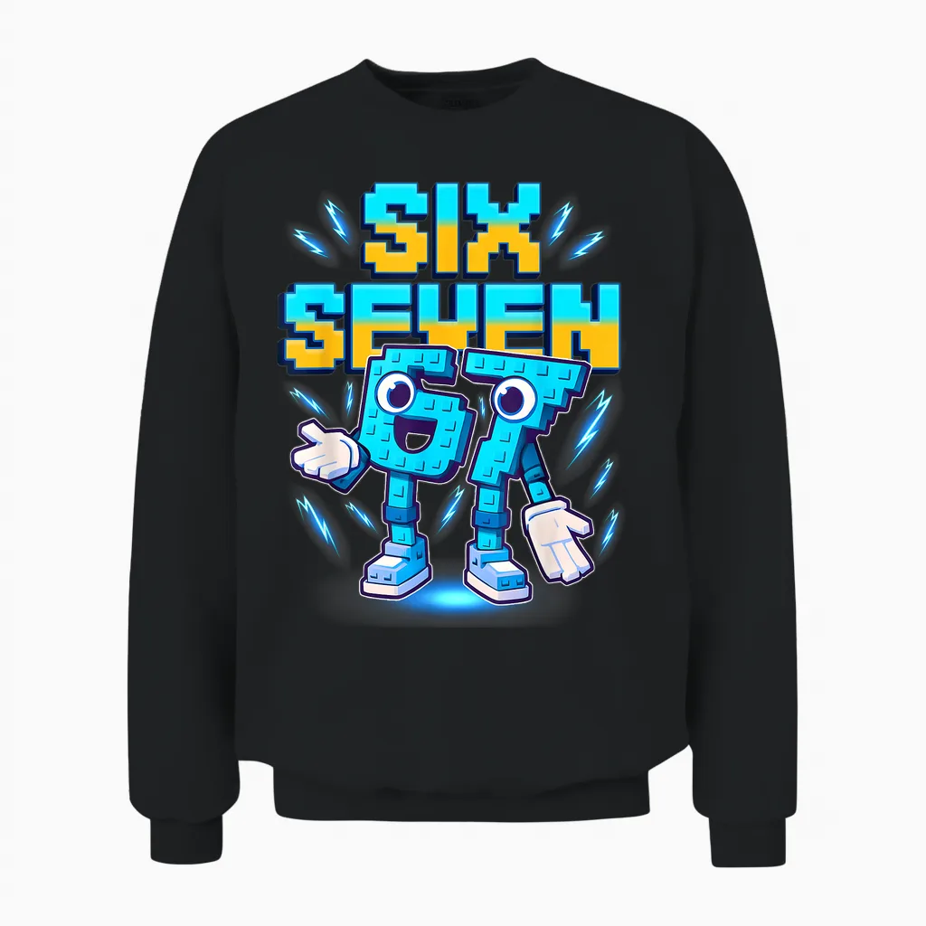 67 Six Seven 6-7 - Funny Italian Brainrot Kids Gaming Meme Unisex Sweatshirt in Black