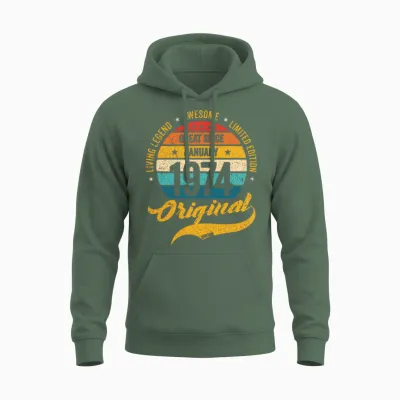 Retro 50 Years January 1974 Birthday Vintage Bday Unisex Hoodie - Military Green