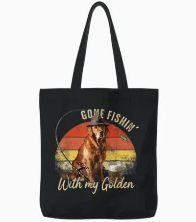Golden Retriever Chien Rétro Vintage Fête Des Pères Pêcheur Tote Bags - Black