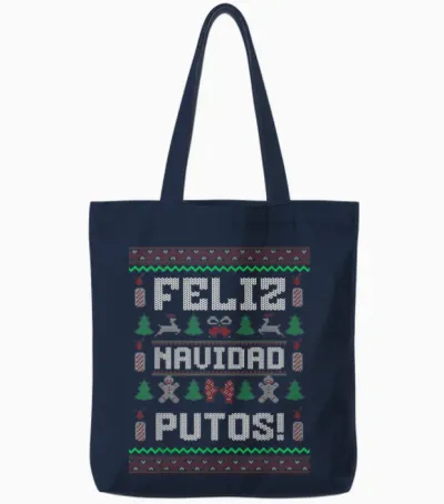 Feliz Navidad Putos Funny Mexican Christmas Sweater Design Tote Bags - Navy