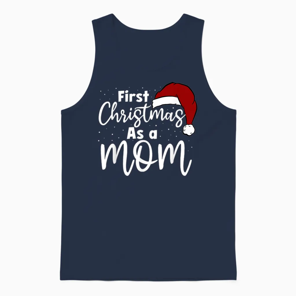 First Christmas as a Mom Family Matching New Mommy Xmas Unisex Tank Top in Navy