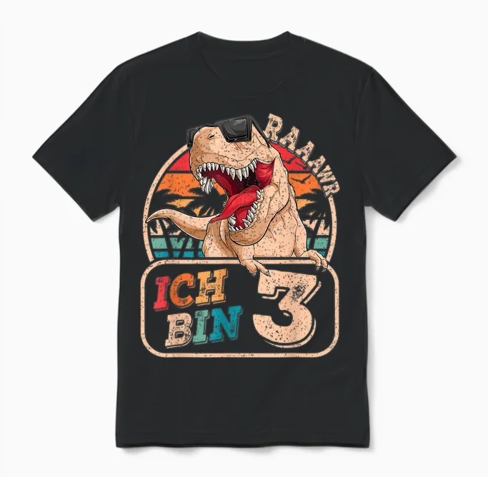 Ich Bin 3 Dinosaurier 3 Jahre Dino 3. Geburtstag Junge Party Unisex T-Shirt in Black