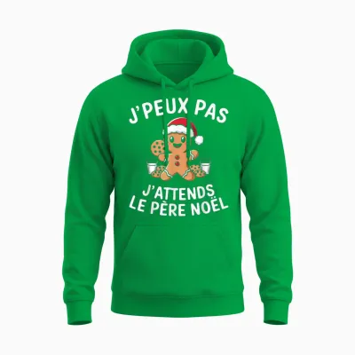 Gingerbread J'peux Pas J'attends Le Père Noël Humour Christmas Unisex Hoodie - Irish Green