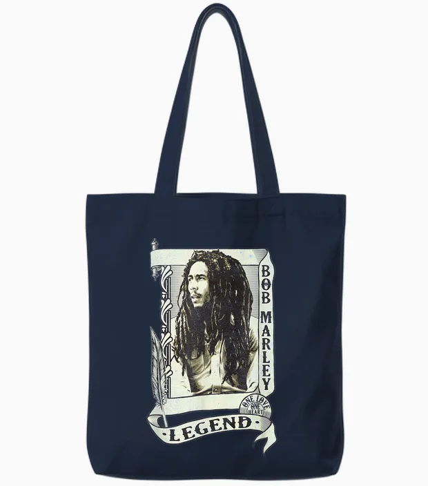 Bob Marley Legend Schriftrolle Tote Bags in Navy
