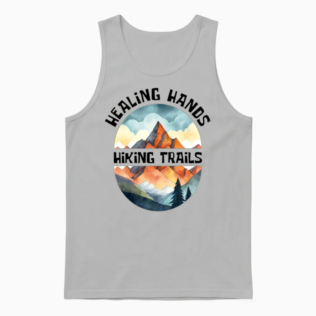 Healing Hands, Hiking Trails Unisex Tank Top in Ash