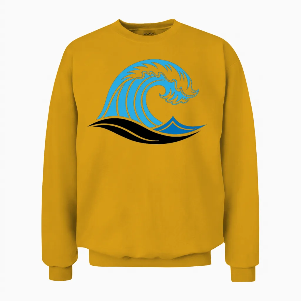 Blue Ocean Wave Cresting with T-Shirt White Foa Unisex Sweatshirt in Gold