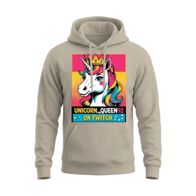 Retro Comic Unicorn Queen92 Twitch Unisex Hoodie - Sand