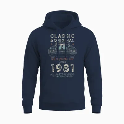 Né En 1981 Muscle Car 45e Anniversaire Unisex Hoodie - Navy