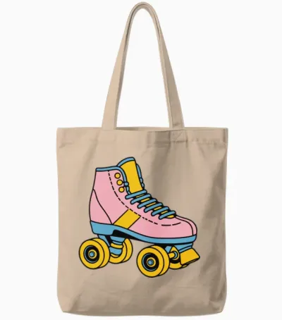 Retro Roller Skate Tote Bags - Natural