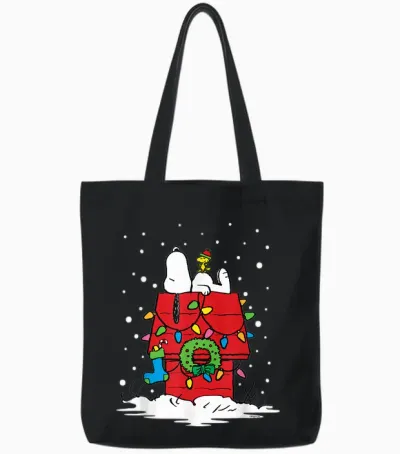 Peanuts Holiday Snoopy and Woodstock Stocking Tote Bags - Black