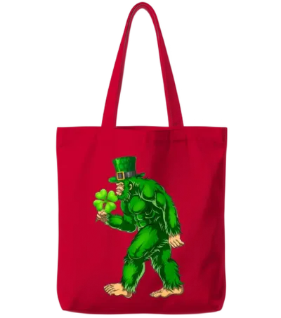 Vintage St Patricks Day Bigfoot Sasquatch Irish Tote Bags - Red