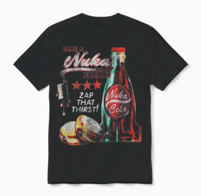 Fallout Video Game Take a Nuka Cola Break Zap That Thirst Unisex T-Shirt - Black
