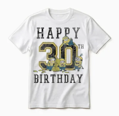 Despicable Me Minions Happy 30th Birthday T-Shirt, Black, S Unisex T-Shirt - White