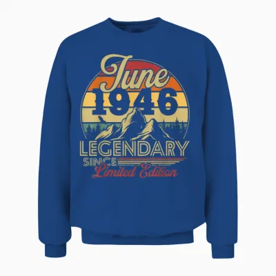 Vintage Cadeau D'anniversaire 80 Ans Pour Né En Juin 1946 Unisex Sweatshirt - Royal