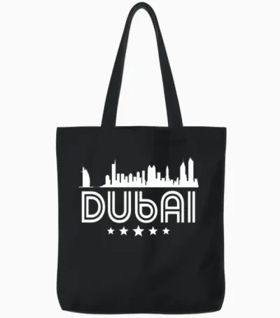 Retro Dubai Skyline Tote Bags - Black