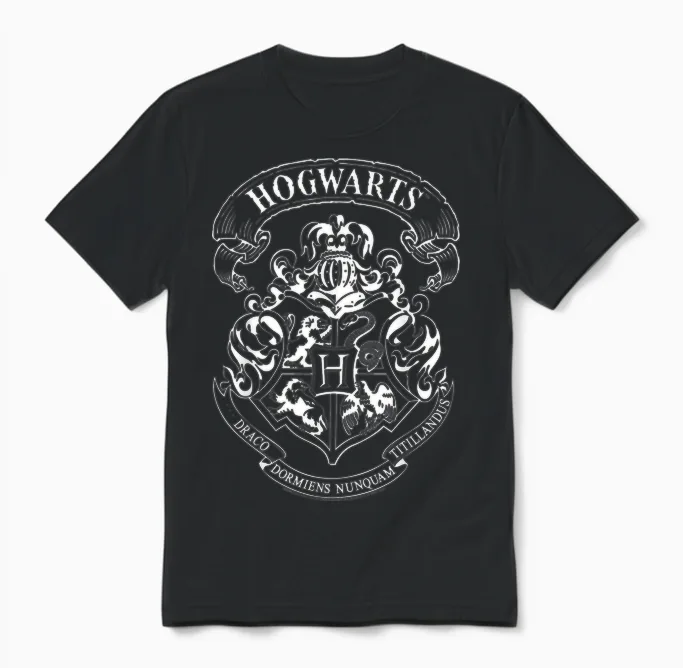 Harry Potter Hogwarts Crest T-Shirt, Gray Unisex T-Shirt in Black
