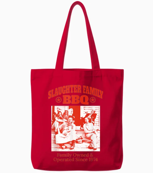 The Texas Chainsaw Massacre Front Back Slaughter Family Bbq Tote Bags in Red