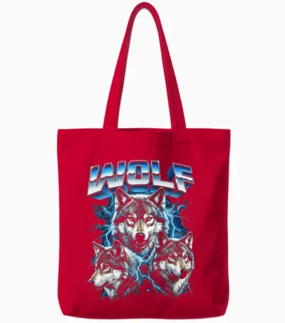 Loup Vintage Années 80 Rétro Drôle Loup Faune Sauvage Années 90 Hommes Femmes Tote Bags - Red