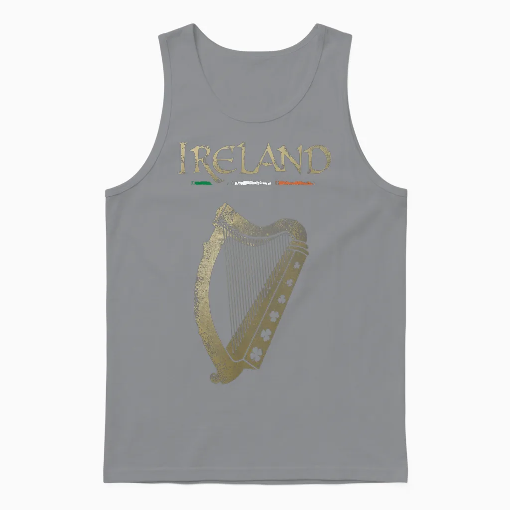 Vinagreshop Irland-Flagge Und Harfe Mit Klee Unisex T-Shirt Schwarz S Eu 38-40 Unisex Tank Top in Sport Grey