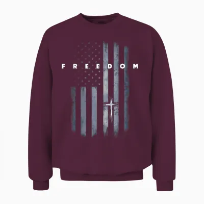 Grunge American Flag and Cross Faith Family Freedom Unisex Sweatshirt - Maroon
