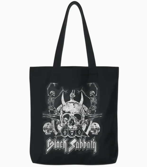 Black Sabbath Official Vintage Dancing Skeletons Tote Bags in Black