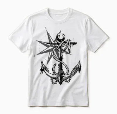 Anker Kompass Design Maritim Nautisch Retro Unisex T-Shirt - White