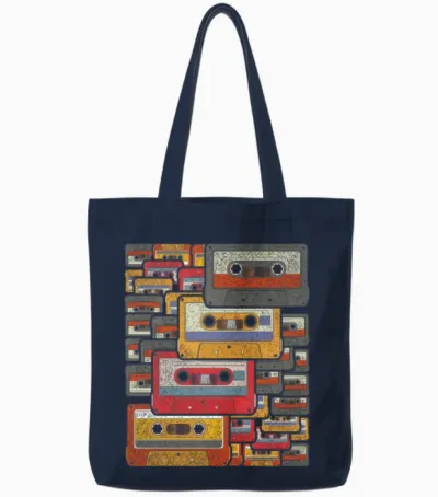 Retro Cassette Tote Bags - Navy