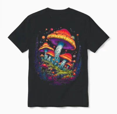 Retro Mushrooms Unisex T-Shirt - Black