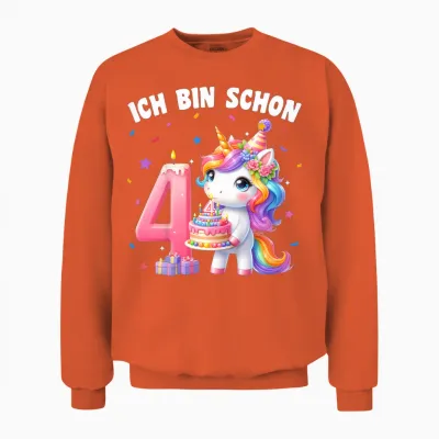Children's 4th Birthday Girl 4 Years Unicorn Party Outfit Unicorn T-Shirt, Black Unisex Sweatshirt - Orange