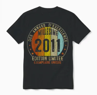 Vintage 2011 Gift 14 Years Boy Birthday Humour T-Shirt, Black, S Unisex T-Shirt - Black