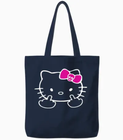 Cat Middle Finger Kitty Mean Naughty Bow Nasty Funny T-Shirt, Black Tote Bags - Navy