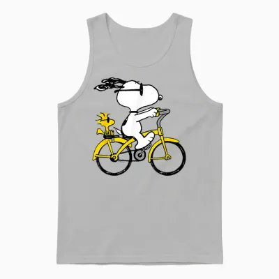 Snoopy & Woodstock Riding Bike Unisex Tank Top - Ash