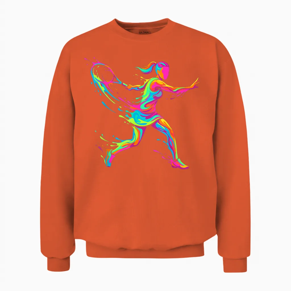 Tennis Player Woman Child and Girl Unisex Sweatshirt in Orange