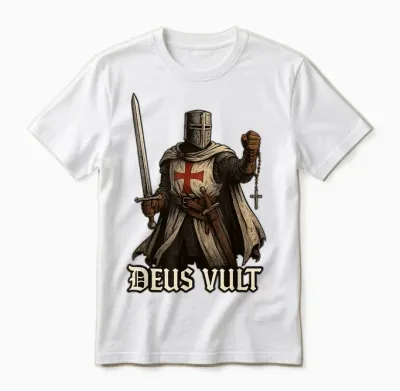 Deus Vult Catholic Knight Templar Crusader Unisex T-Shirt - White