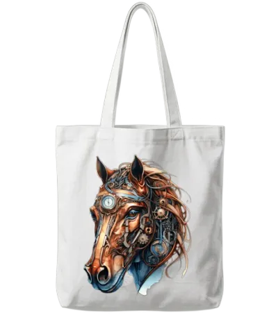 Steampunk Horse, Artistic Horse Graphic Tote Bags - White