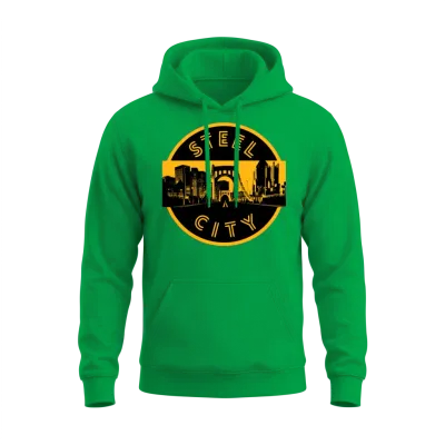 Pittsburgh Steel City Retro Skyline Bridge Unisex Hoodie - Irish Green