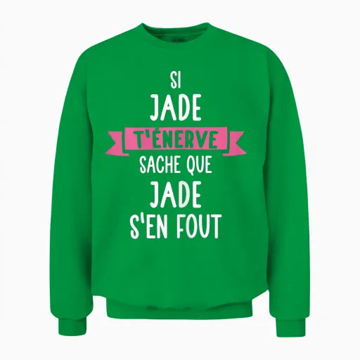 Gift Woman Humour Custom Name Jade T-Shirt, Black, Female X-Small Unisex Sweatshirt in Irish Green