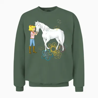Bibi and Tina 'sabrina with Bibi and Flowers' Unisex Sweatshirt - Military Green