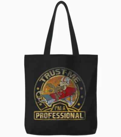 Looney Tunes Wile E. Coyote Trust Me I'm a Professional Short Sleeve Tote Bags - Black
