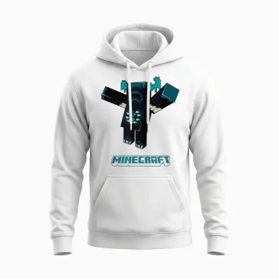 Minecraft Sculk Shriekers Hostile Mob Warden Attacking T-Shirt, Blue Unisex Hoodie - White